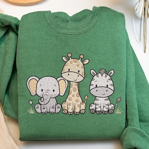 Baby jungle animals embroidery design, cute elephant giraffe zebra pattern, safari friends machine embroidery file