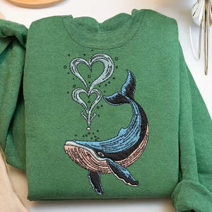 Whale Embroidery Design, Cute Whale with Heart Splash, Ocean Animal Machine Embroidery, Sea Life Stitch, Nautical Digital File