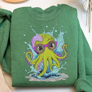 Cute Octopus Embroidery Design, Funny Octopus with Glasses, Sea Animal Machine Embroidery, Ocean Cartoon Octopus, Kids Sea Life Embroidery