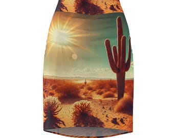 Desert Cactus Sunset Women's Pencil Skirt - Boho Chic Fashion