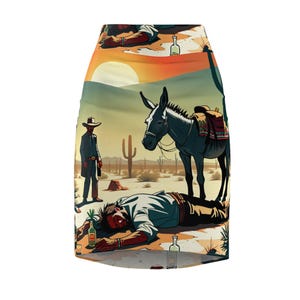 Desert Donkey Western Women&#39;s Pencil Skirt - Retro Cowboy Design
