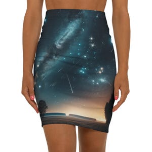 Cosmic Dream Women&#39;s Mid-Waist Pencil Skirt - Night Sky Design