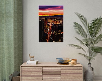 Las Vegas Skyline Sunset Rolled Poster | City Night Lights Wall Art