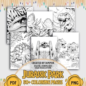 Dinosaur Coloring Book for Kids – Printable TRex & Raptor Pages – Inspired by Jurassic Park – A4 PDF + High-Res PNGs