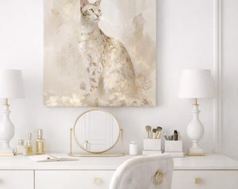 Elegant Cat Canvas Wall Art, Luxury Cat Portrait Print for Modern Home Decor