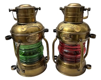 Farol de queroseno de latón vintage / Lámpara de ancla náutica, decoración de cristal para el hogar y la oficina