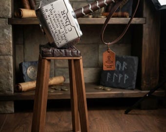 Custom Engraved Metal Mjolnir Replica, Norse Mythology Hammer Gift (15"x5"x7")