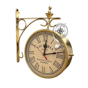 Gold Colour Polish Victorian Double Sided Railway Station Clock | Wall Decor Clock For Sale