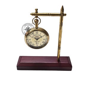 Personalized Brass Table Clock, Nautical-Inspired Desk Decor, Maritime Style Office Clock Best for Gift