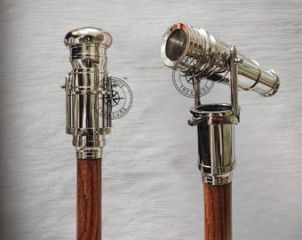 Bastón/bastón telescópico para adultos, clásico, personalizado, con mango de latón pulido plateado.