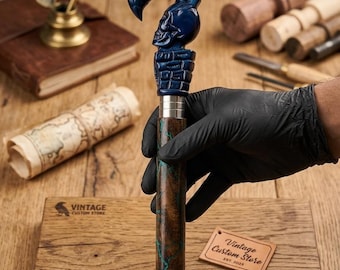 Brass Raven Handle Walking Cane – Handcrafted Wooden Stick, Gothic Steampunk Accessory
