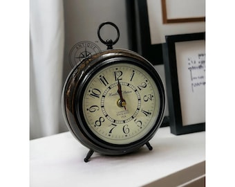 Vintage Wooden Glass Table Clock – 5-Inch Antique Station Style Mantel Decor