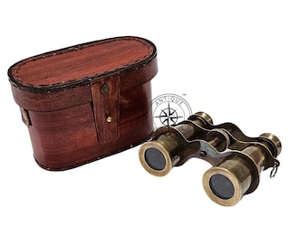 Antique Brass Working 3inch Binoculars with Leather Case (3x Magnification)