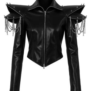 Chaqueta de cuero con tachuelas y pinchos: chaqueta gótica de motociclista inspirada en Lady Gaga