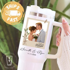 Custom 40oz Tumbler with Wedding Photo, Photo Collage Tumbler, Personalized Tumbler Wedding Picture Keepsake, 40oz Photo Tumbler with Handle