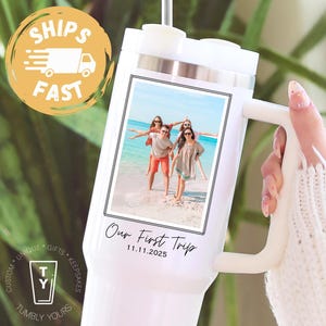 Custom 40oz Tumbler of Family Trip, Photo Collage Tumbler Vacation, Personalized Family Picture Keepsake, 40oz Photo Tumbler with Handle Mug