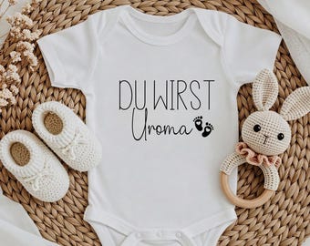 Babybody Schwangerschaft verkünden, Du wirst Uroma Geschenkidee, Baby Announcement Body, Body personalisiert,  Überraschung Großeltern