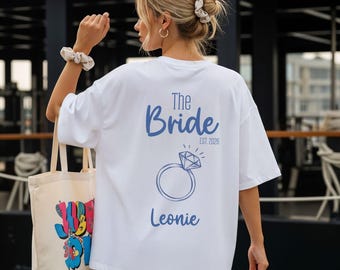 JGA Shirts Frauen personalisiert mit Name & Datum, Braut Team Shirts Junggesellinnenabschied, Hochzeit Crew Shirt Damen, Gruppen T-Shirt