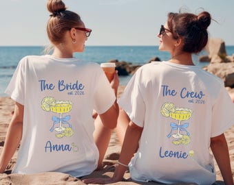 JGA Shirt Frauen Personalisiert mit Name und Est. Datum, Hochzeit Team Shirt, Girls Trip, The Bride Crew, Junggesellenabschied T‑Shirt Damen