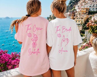JGA Shirt Frauen Personalisiert mit Name und Est. Datum, Hochzeit Team Shirt, Girls Trip, The Bride Crew, Junggesellenabschied T‑Shirt Damen