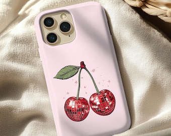 Disco Cherry Phone Case: Glittery Retro iPhone, Samsung, Pixel Cover