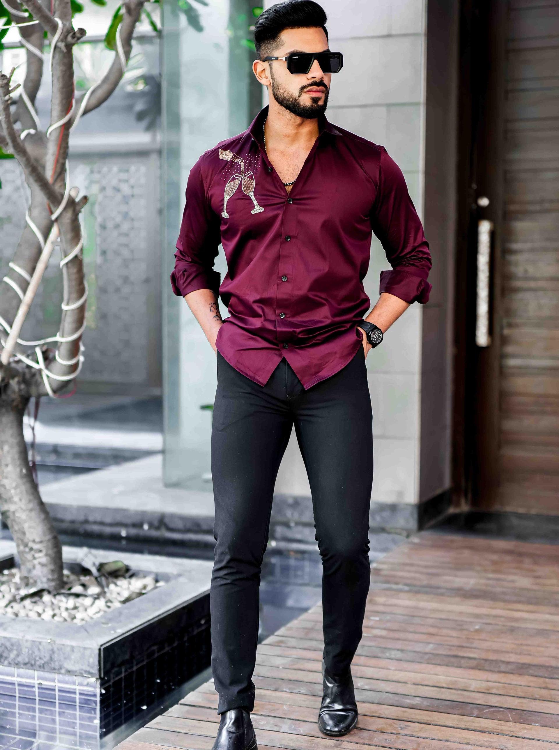 maroon and black dress shirt Athletic Fit Dress Shirt in Burgundy L