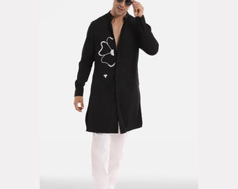 The Designer Black Hand Embroidery Kurta Set.
