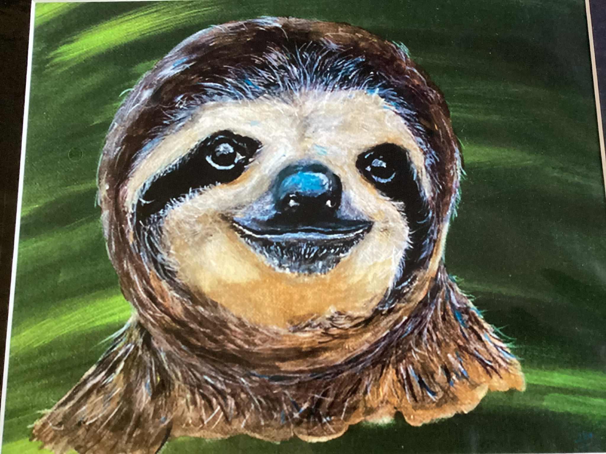 フリー刺繍　SMILE　アートパネル　サイズ「A5」 Smiling Sloth Art Print – Jungle Animal Wall Decor - Etsy