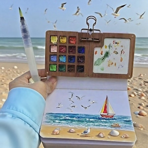 Portable Watercolor Palette in Black Walnut Box: 15 Vibrant Colors