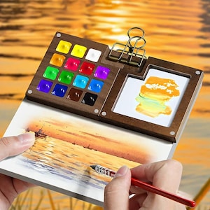 15 colors travel set portable paint box, Watercolor Palette walnut box, Artist Paint Set, Perfect Gift for Painters, Portable Art Supplies
