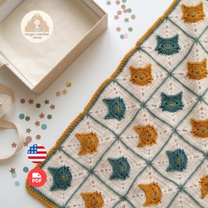Baby Blanket Crochet Pattern, Cat Granny Square PDF Easy Digital Download
