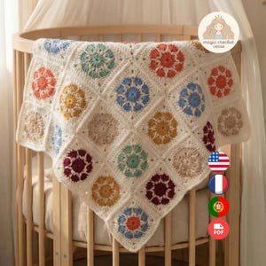 Patrón de Cuadrado de la Abuela a Crochet: Manta de Bebé, Tapiz de Pared (PDF) (Descarga Digital)