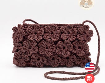 3D Floral Purse Pattern – Flower Cosmetic Bag PDF, Easy Crochet Bag