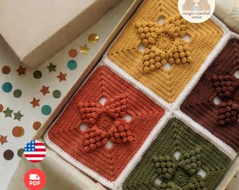 Fall Crochet Blanket Pattern – Textured Granny Square Customizable Blanket (PDF)