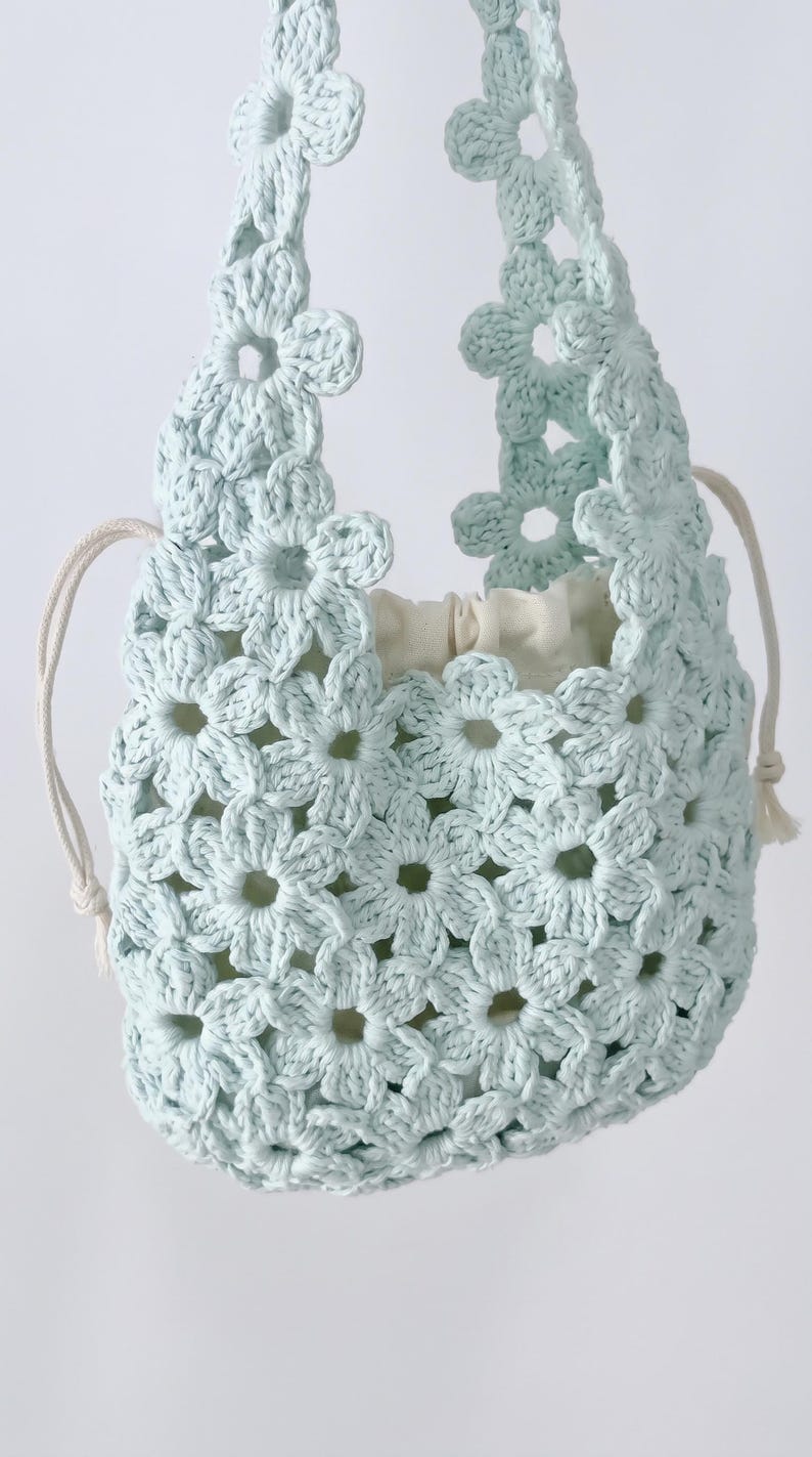 Patrón de bolso de ganchillo con motivo floral - Bolso hecho a mano en formato PDF imagen 5