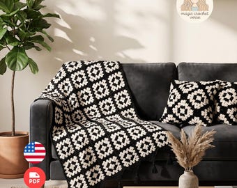 Granny Square Blanket & Pillow Crochet Pattern PDF - Beginner (Digital Download)