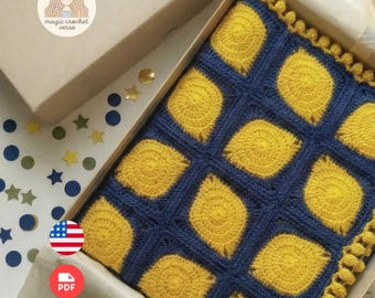 Crochet Baby Blanket Pattern – Lemon Granny Square | Beginner PDF Digital Pattern