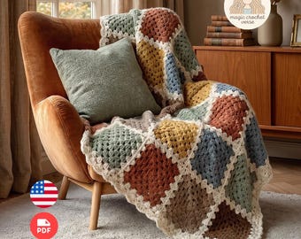 Granny Square Blanket Crochet Pattern PDF - Beginner (Digital Download)