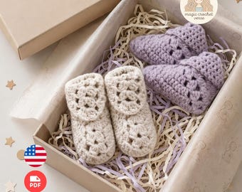 Granny Square Baby Slippers Crochet Pattern – PDF Digital Pattern for Beginners