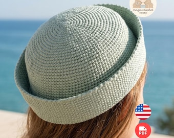 Patrón de gorro marinero a crochet – Para principiantes. Verano. Algodón. PDF (Descarga digital)