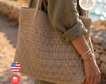 Patrón de bolso de ganchillo - Bolso de compras en PDF / Tutorial fácil para bolso de hombro de verano (descarga instantánea)