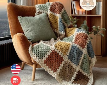 Granny Square Blanket Crochet Pattern PDF - Beginner (Digital Download)