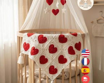 Heart Granny Square Crochet Baby Blanket Pattern, Customizable Beginner PDF Digital Download