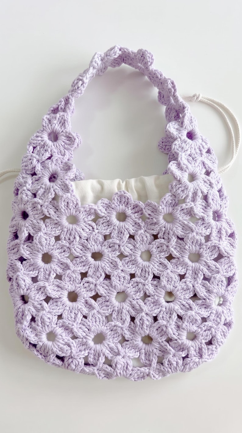 Patrón de bolso de ganchillo con motivo floral - Bolso hecho a mano en formato PDF imagen 9