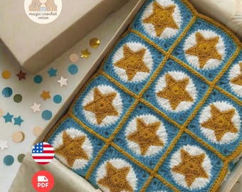 Crochet Baby Blanket Pattern – Star Granny Square | Beginner PDF Digital Pattern