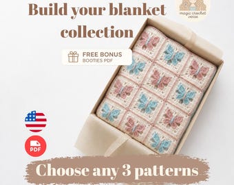Crochet Baby Blanket Pattern Bundle, 3-in-1 Granny Square Designs (PDF)