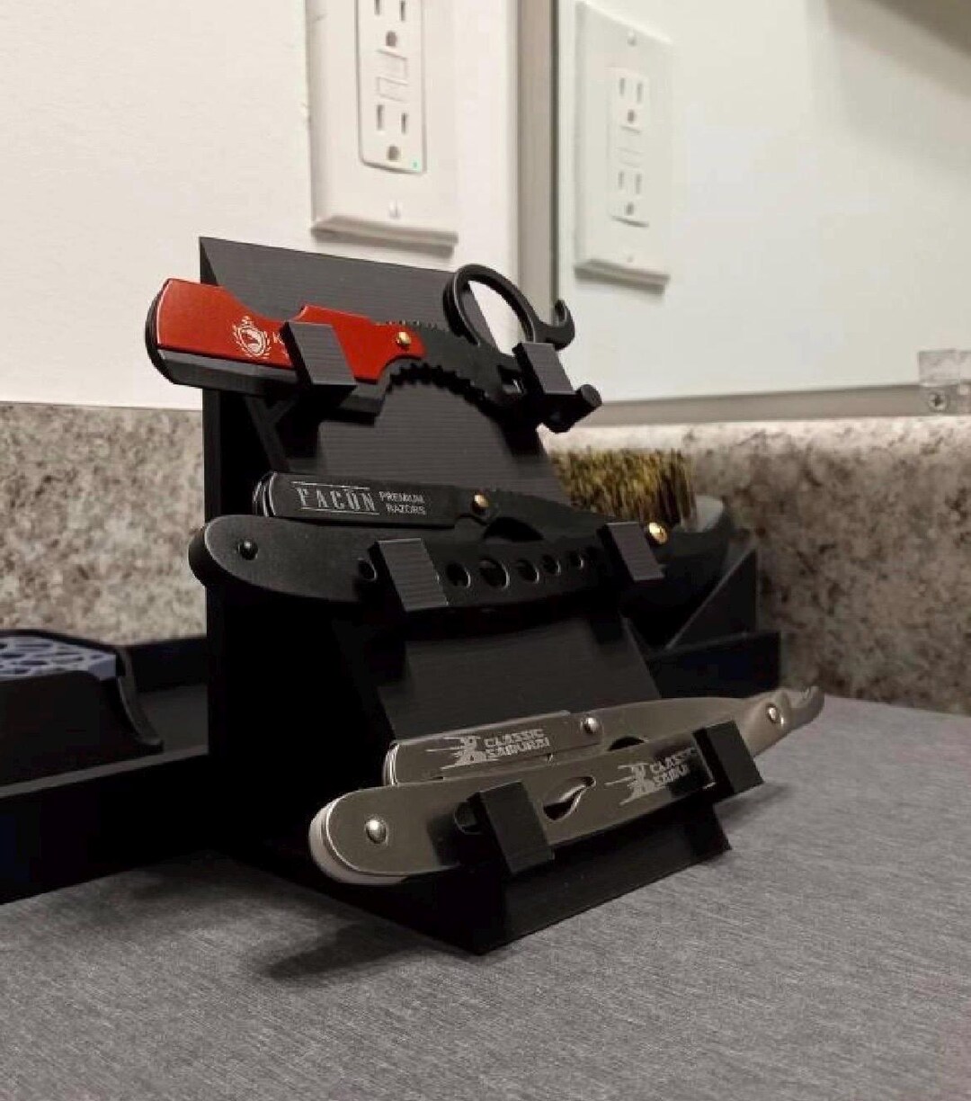 Straight Razor Display Box Straight Razor Holder | 3-slot Razor Stand | Minimalist Barber Display ...