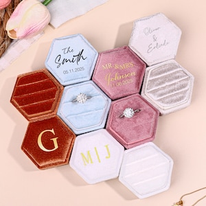 Boîte à bagues en velours personnalisée : boîte à bijoux octogonale pour cérémonie de mariage