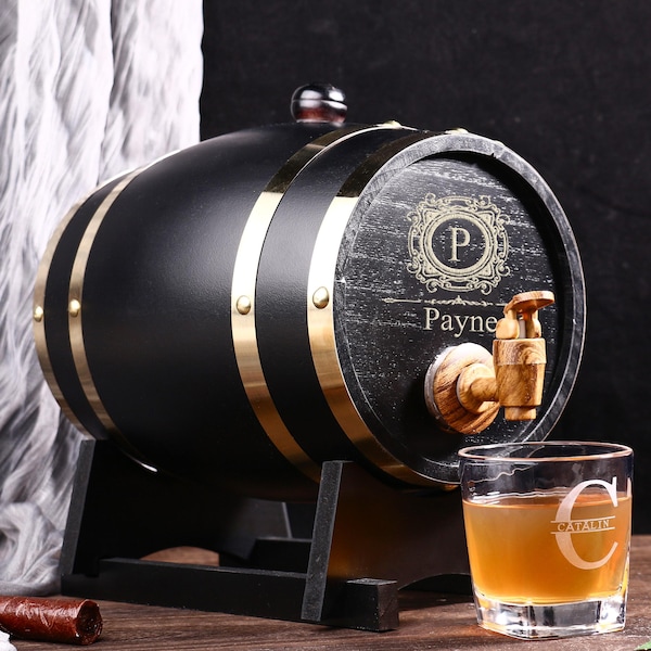 Personalisiertes graviertes Whiskyfass 3L 1L, Luxusgeschenke für Großvater, Holzfassgeschenk für ihn, Whiskyfass für Papa, Bourbonfass besonders anfertigen