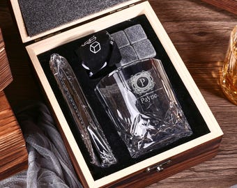 Personalized Whiskey Glass Set with Wooden Box | Whiskey Gifts for Him Dad Husband | Best Man Gift Groomsman gifts Wedding Party Gifts